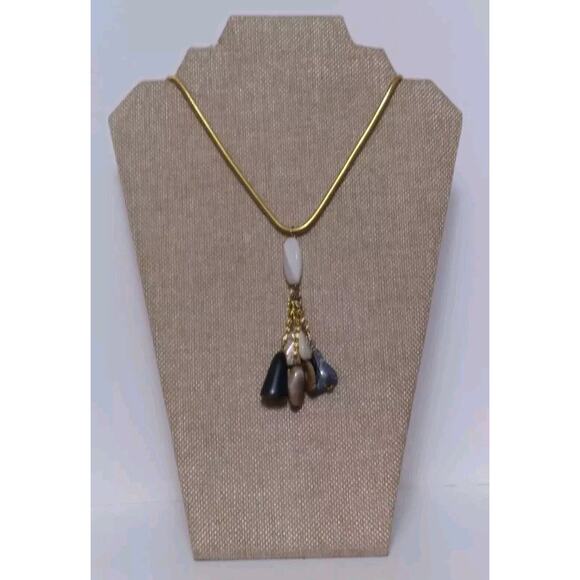 Vintage Necklace Seven Stones Tassel Pendant Goldtone Snake Chain 26 Inches - Picture 2 of 8